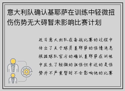 意大利队确认基耶萨在训练中轻微扭伤伤势无大碍暂未影响比赛计划
